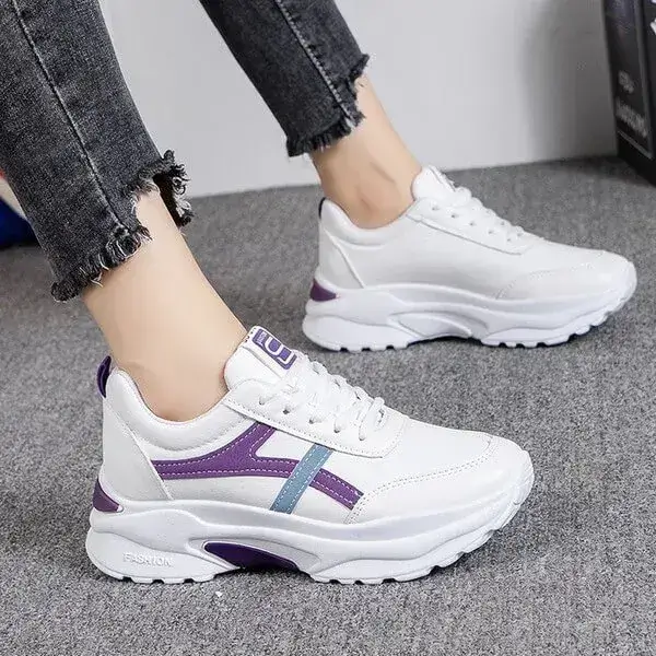 Womens Flat Lace-Up Sneakers | Solid Color Fashion Comfort Shoes in Blue, Pink, Pink Green, Purple